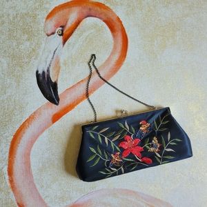 Valerie Stevens Floral Embroidered Purse Beaded Black Red